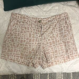 Cream and white geometric patterned shorts. 3” inseam.
